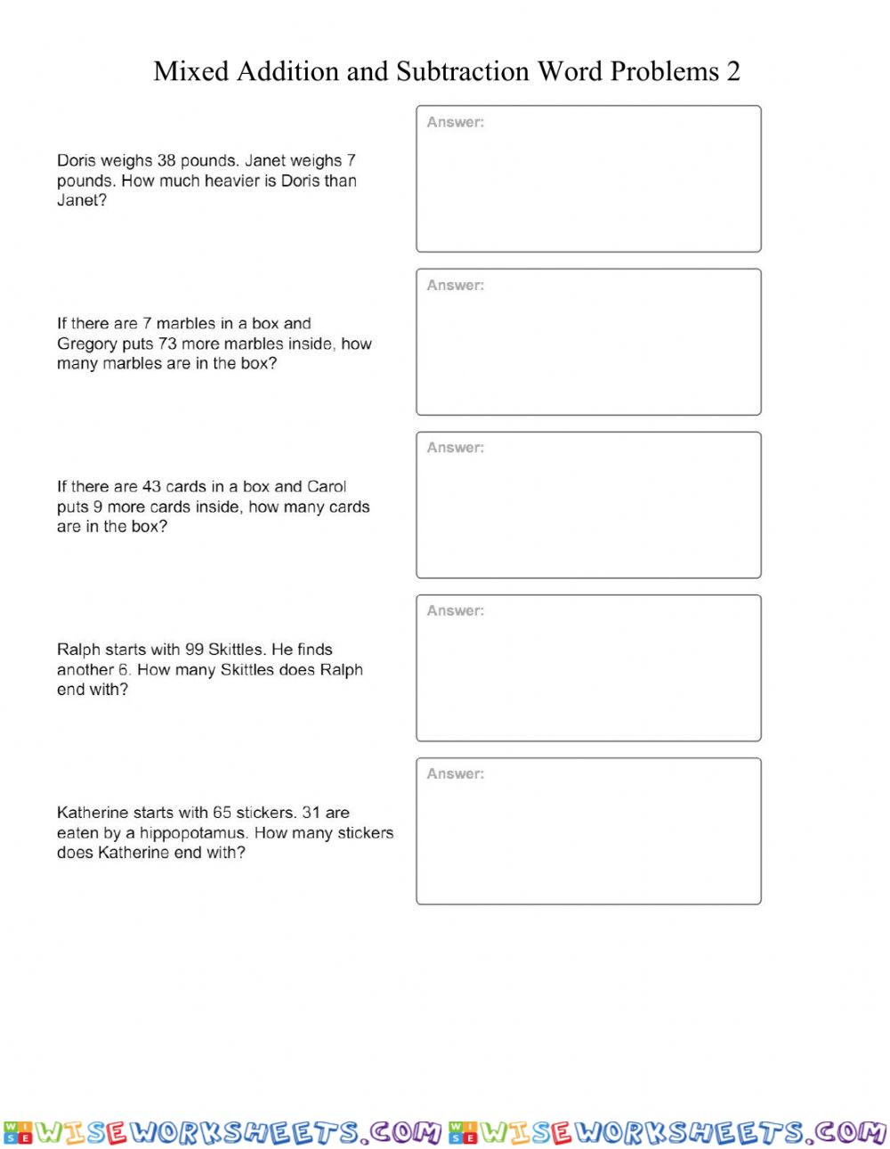 Addition and Subtraction Word Problems 2