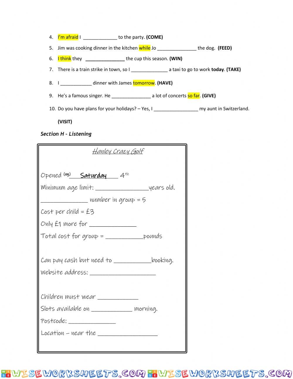 worksheet