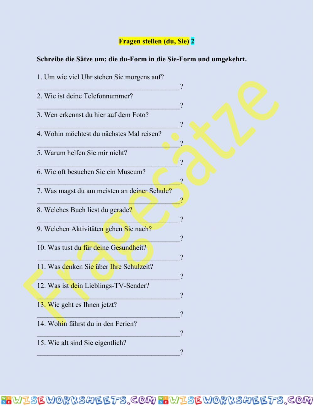Fragen stellen (du, Sie) 2