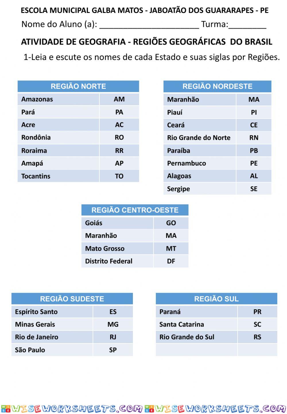 Estados e Região do Brasil