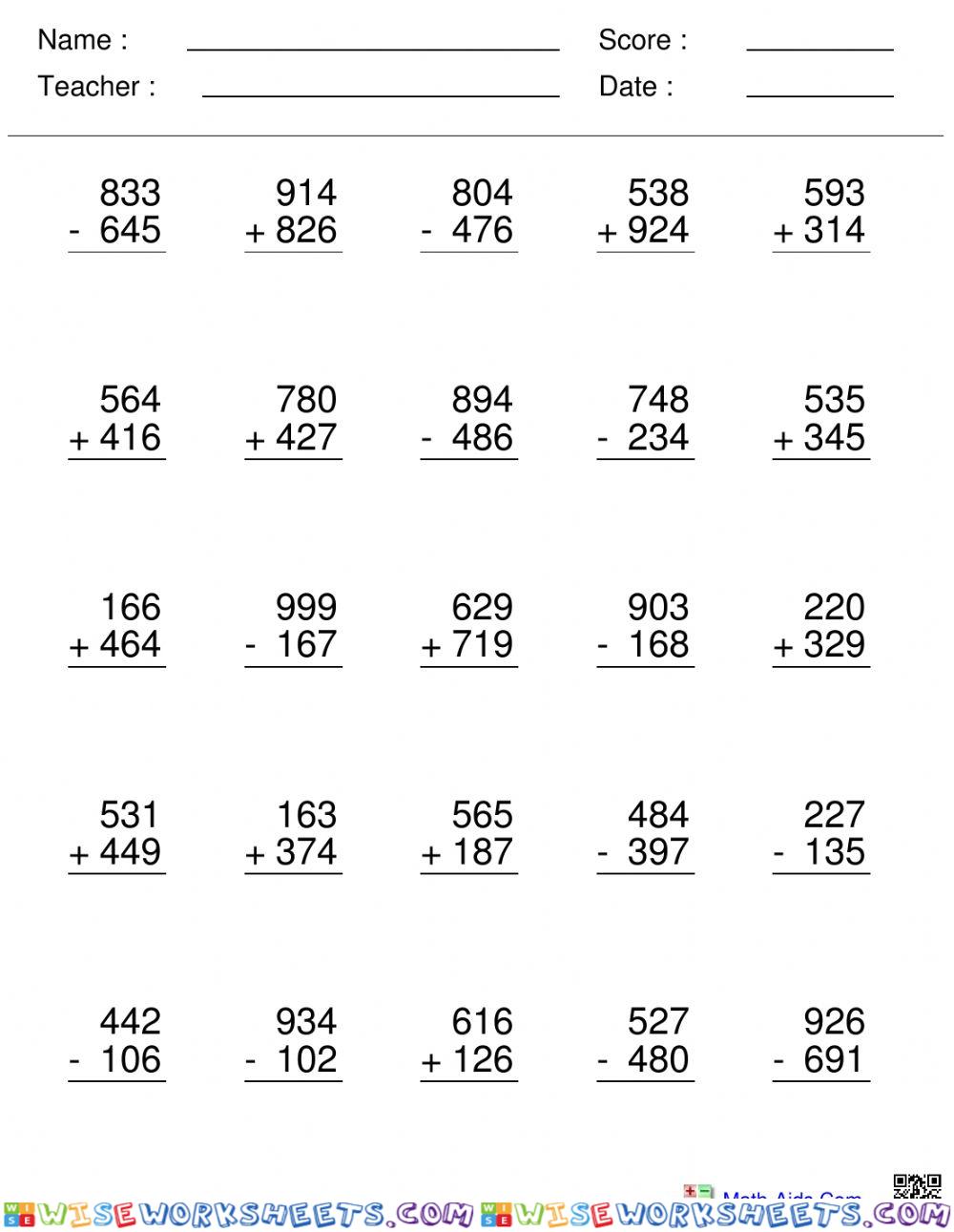 Sumas y Restas 2 Digitos Worksheet Online WiseWorksheets