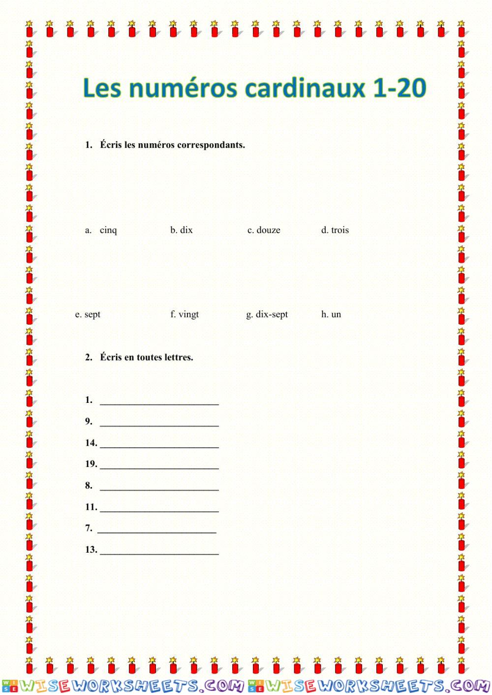Les numéros cardinaux 1-20