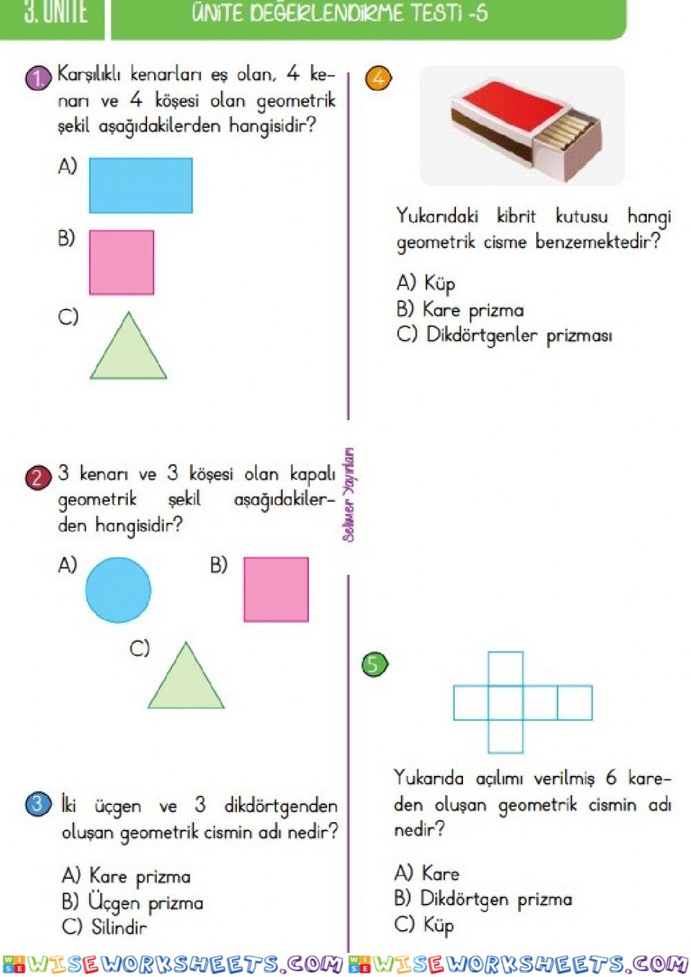 Matematik Ünite Değerlendirme Test 5