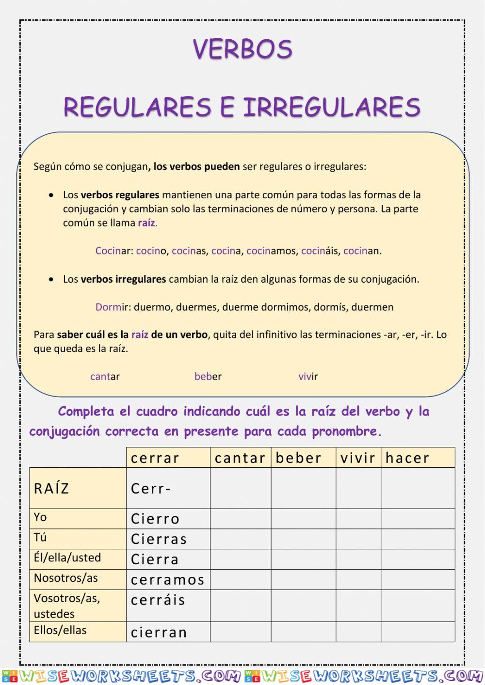 UD10 verbos regulares e irregulares