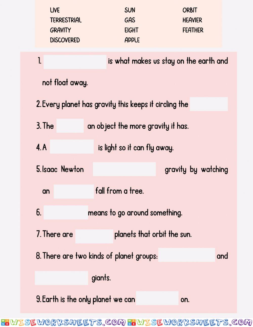 Solar system vocab