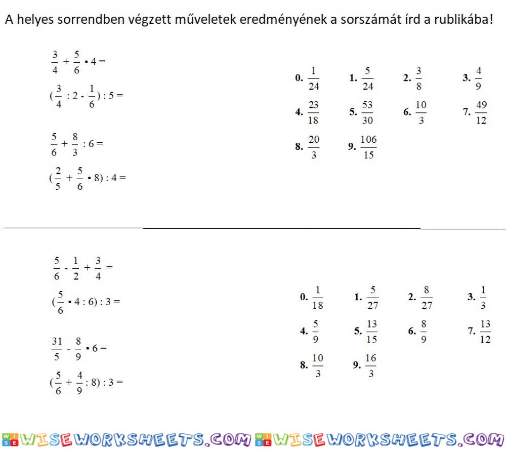 Törtek műveleti sorrendje