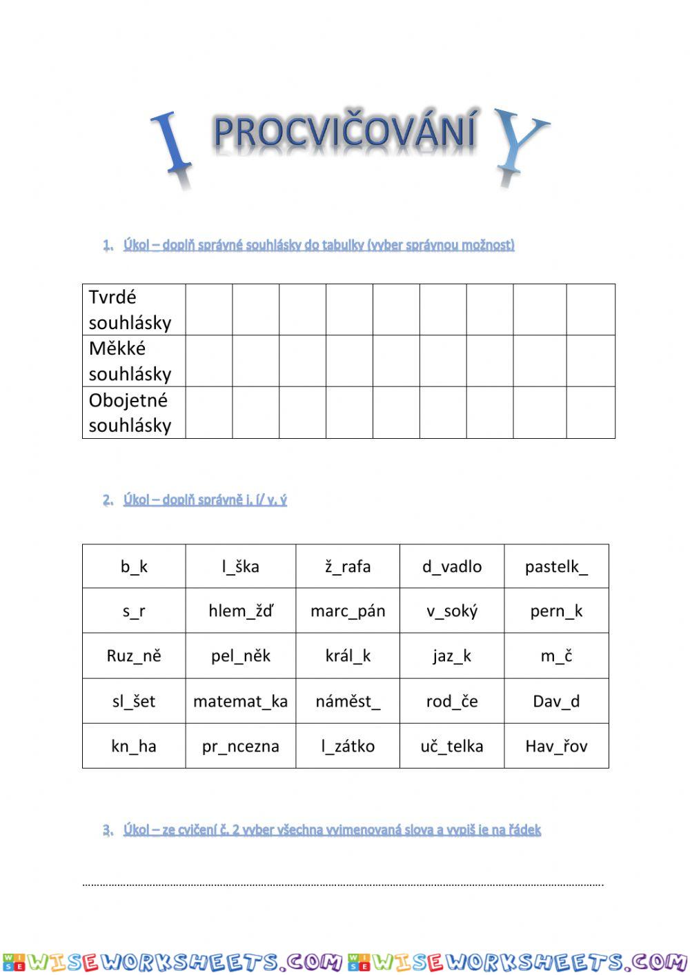 Pracovní list - procvičování I-Y