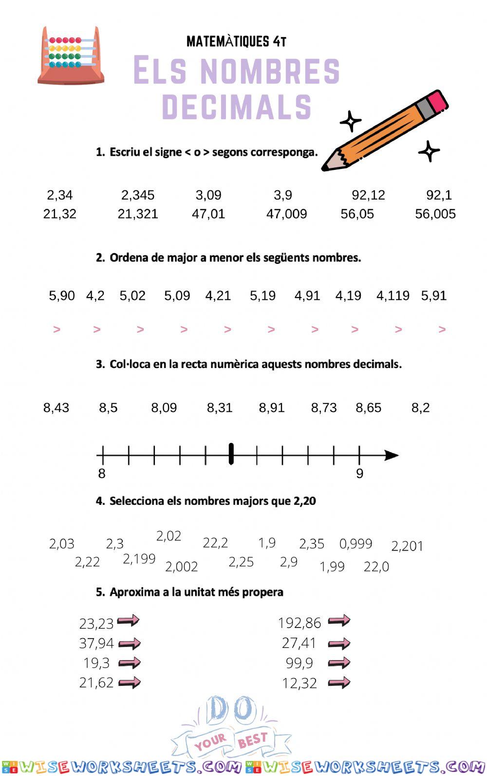 Nombres decimals. Ordre i recta numèrica