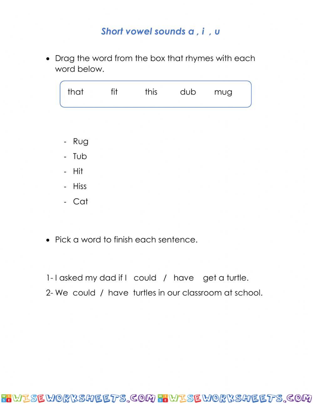 Short vowel sounds i, e, o