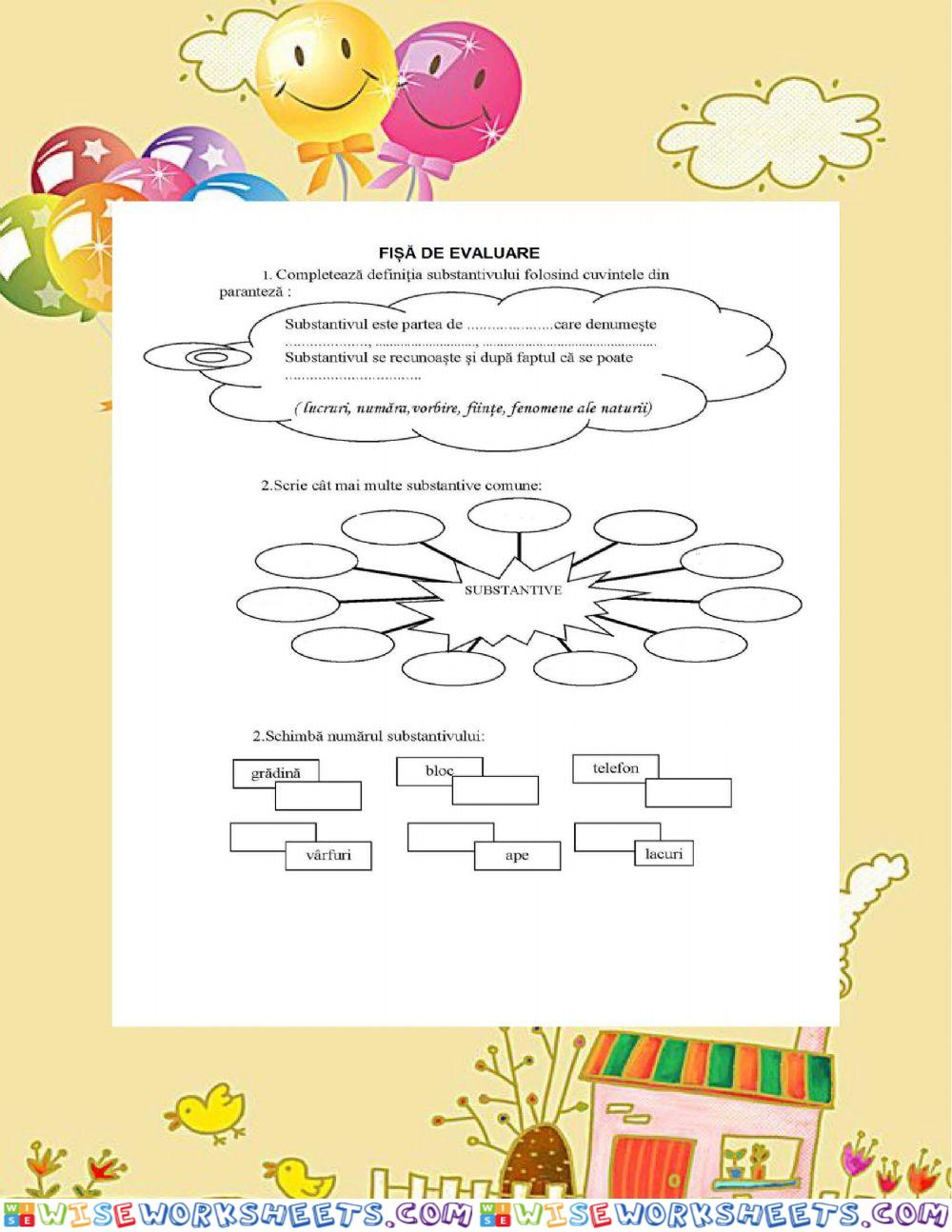 Substantivul (Fișă de evaluare)