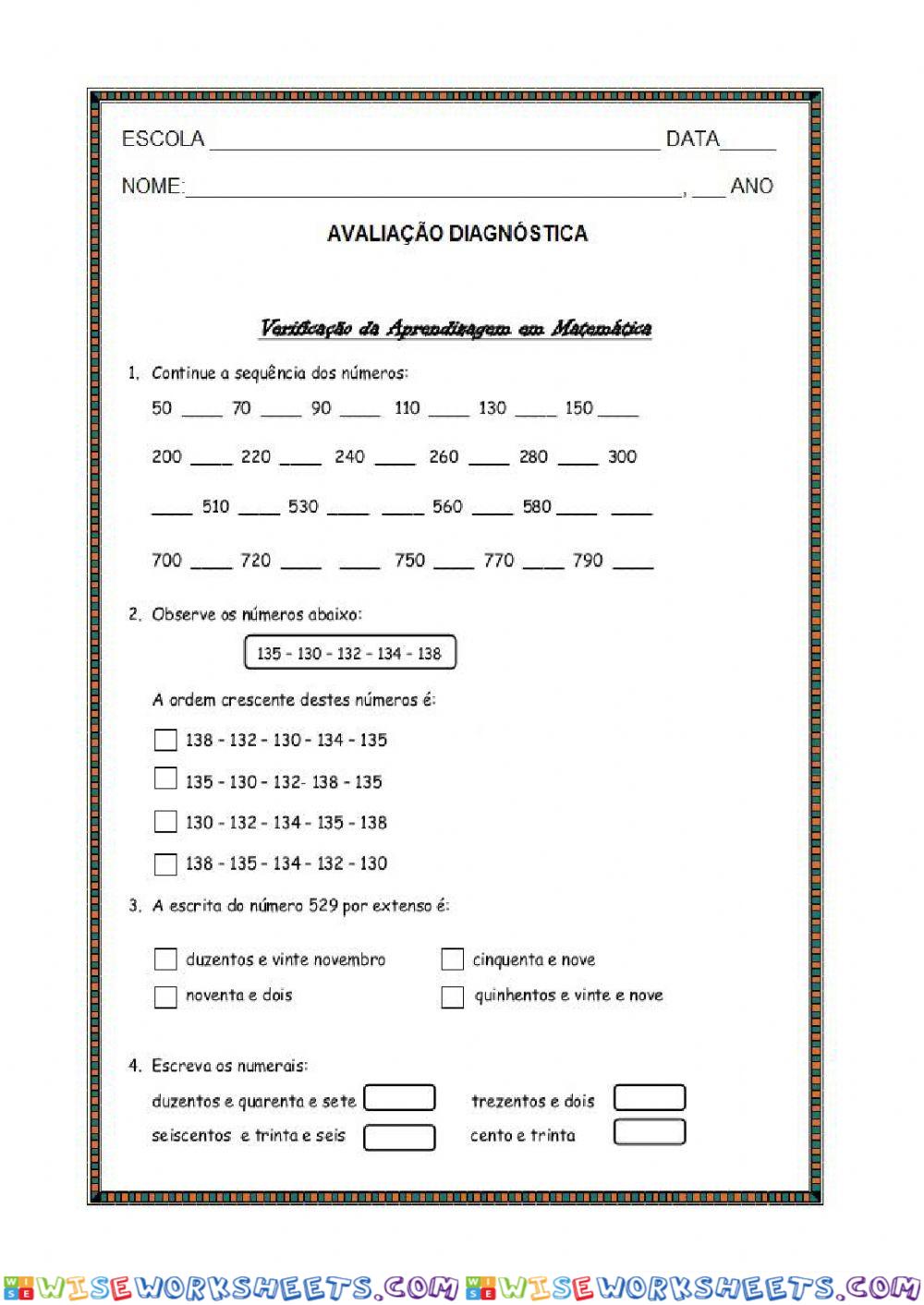 Avaliação de Matemática