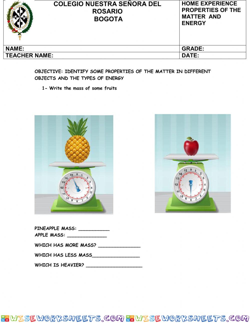 Class home properties of matter and energy