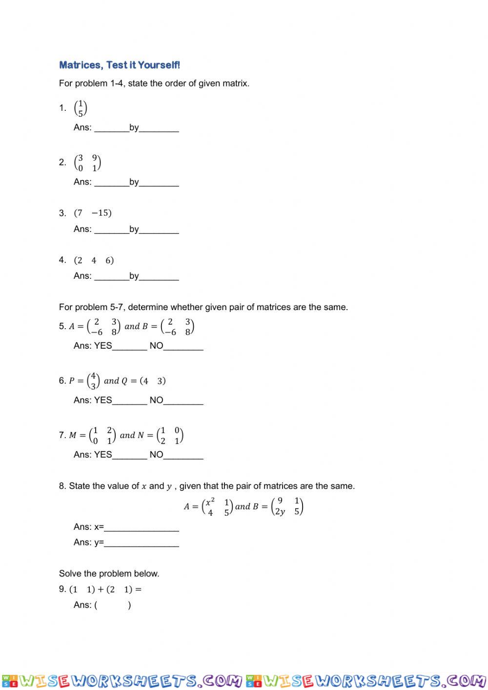 Matrices, Test it Yourself!