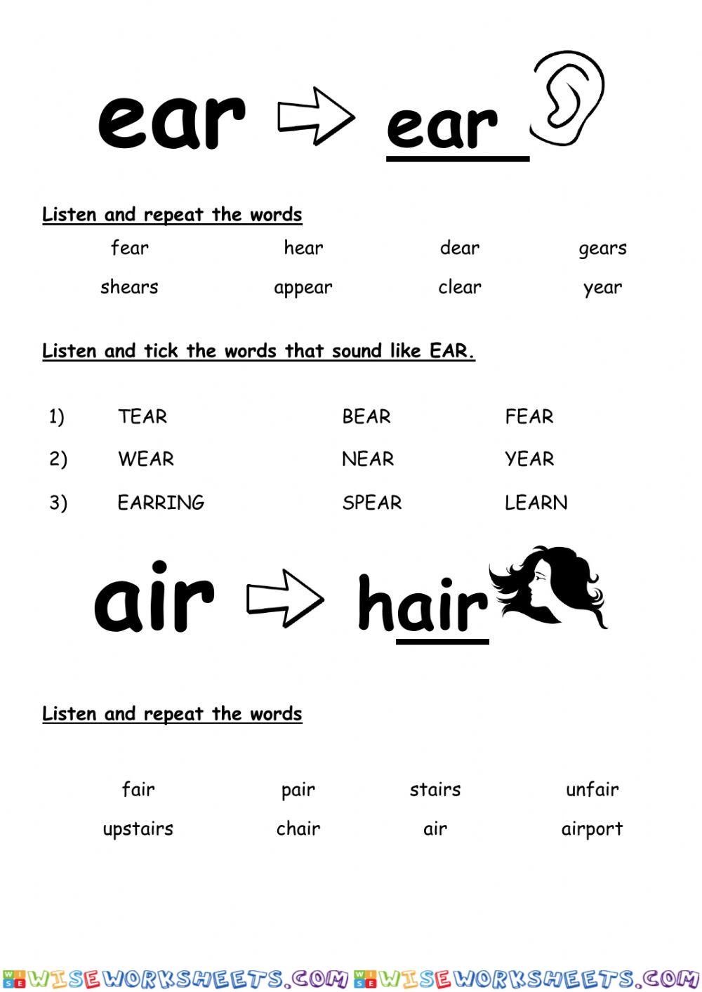 Ear - air - Phonics