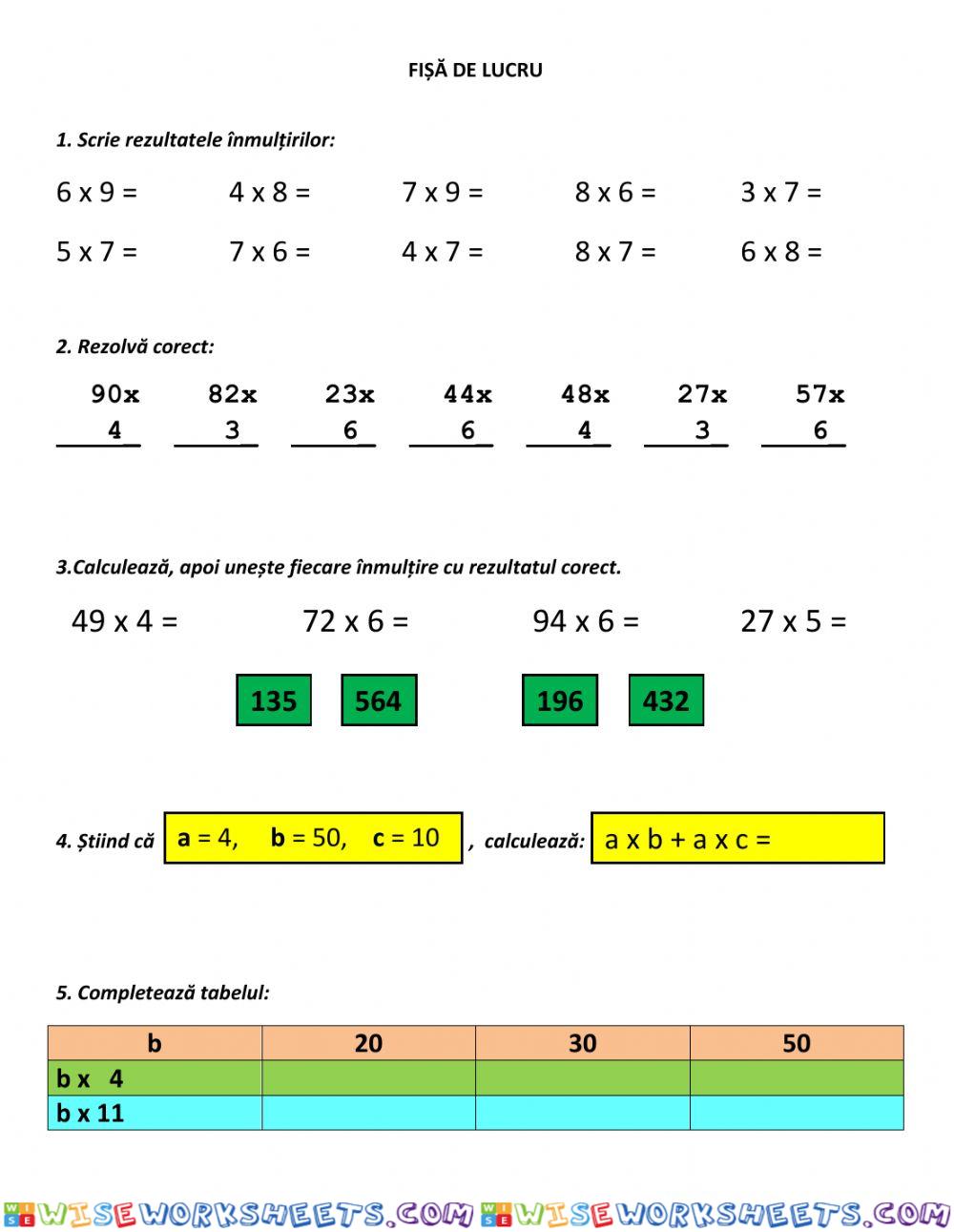 Înmulțirea 0-10000