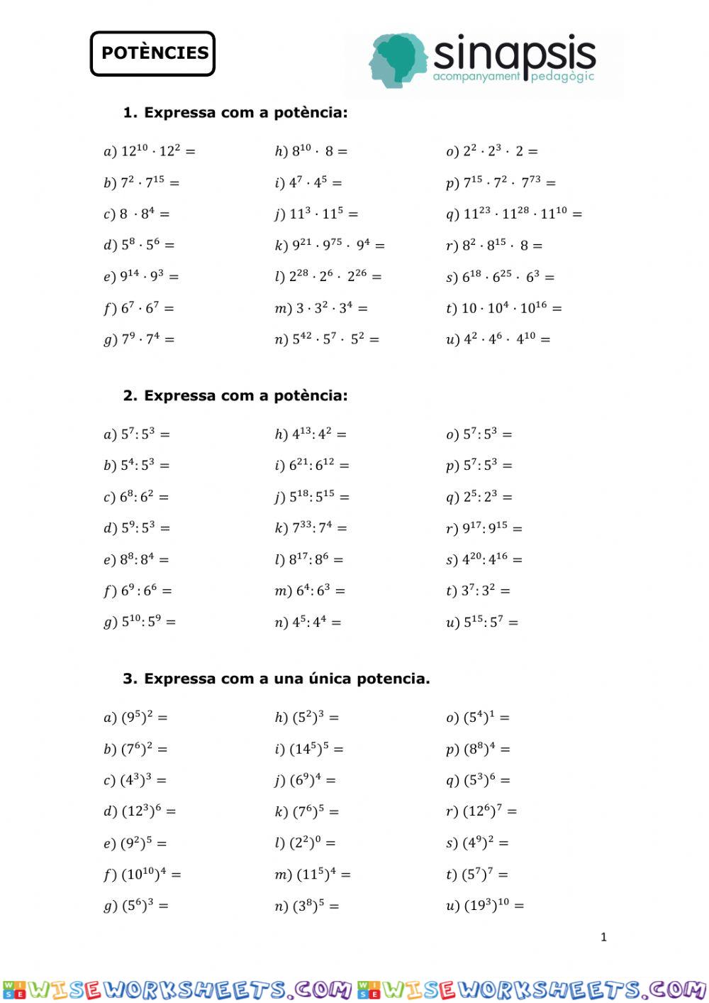 Propietats de les potències