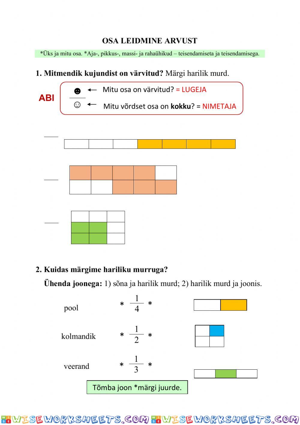 Osa leidmine arvust (üks ja mitu osa)