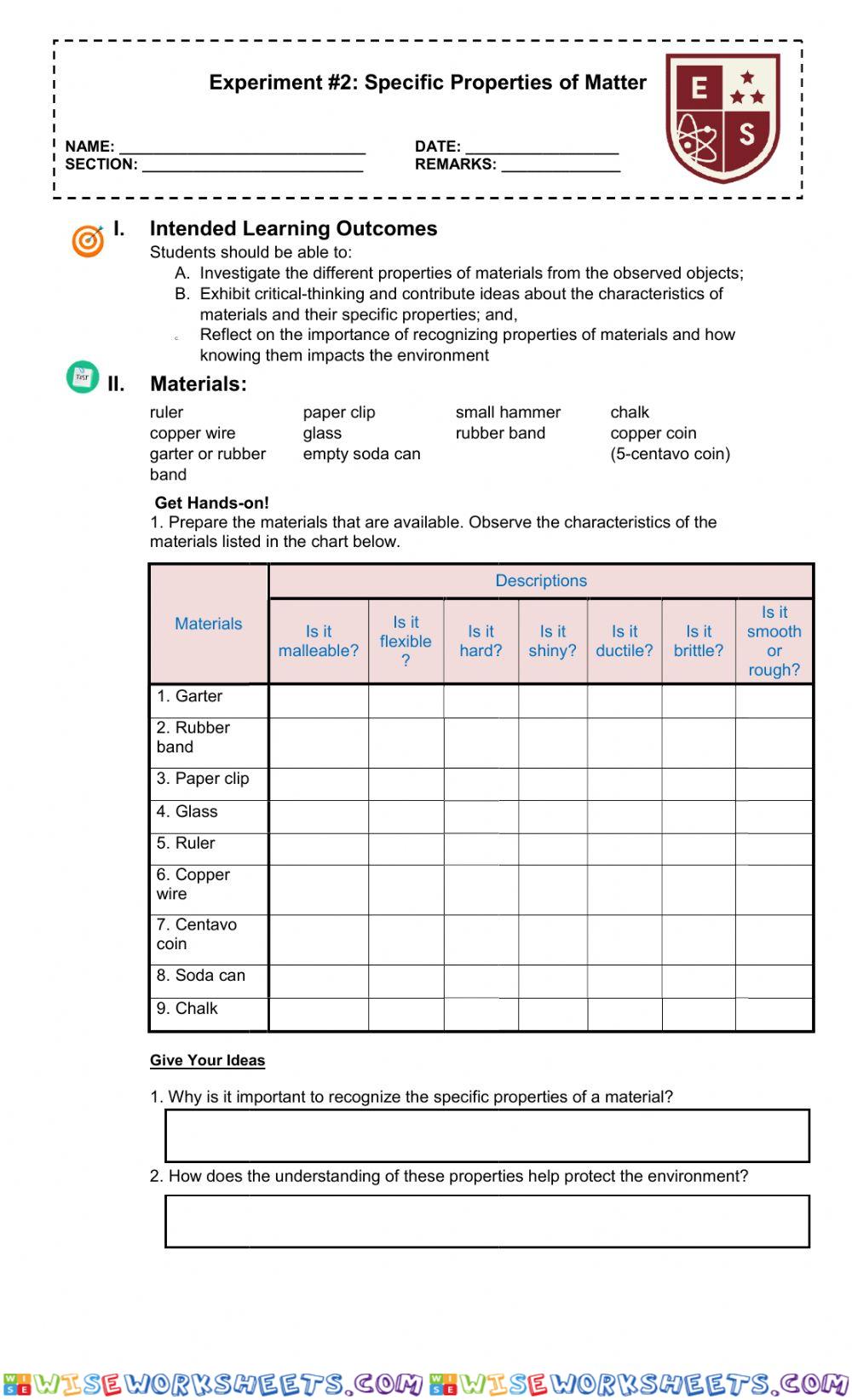 Specific or Special Properties of Matter