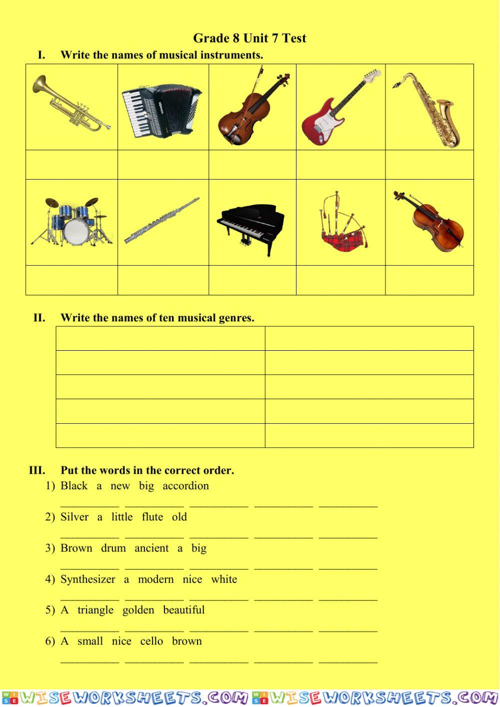 Grade 8 Unit 7 Final Test