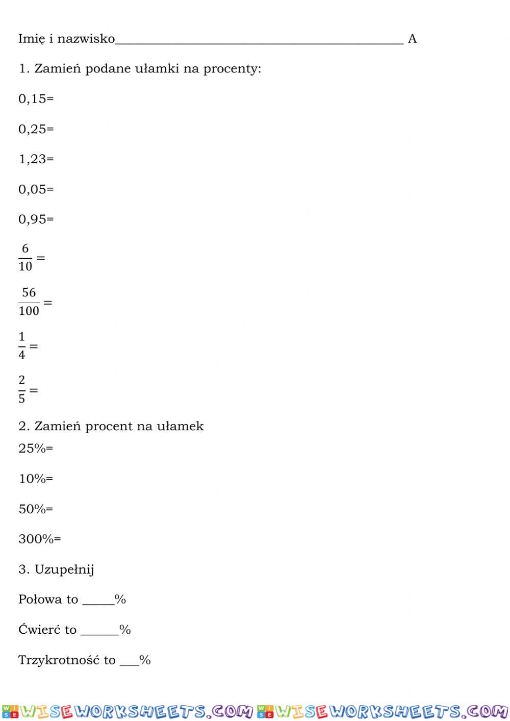 Zamiana procentów - klasa 6