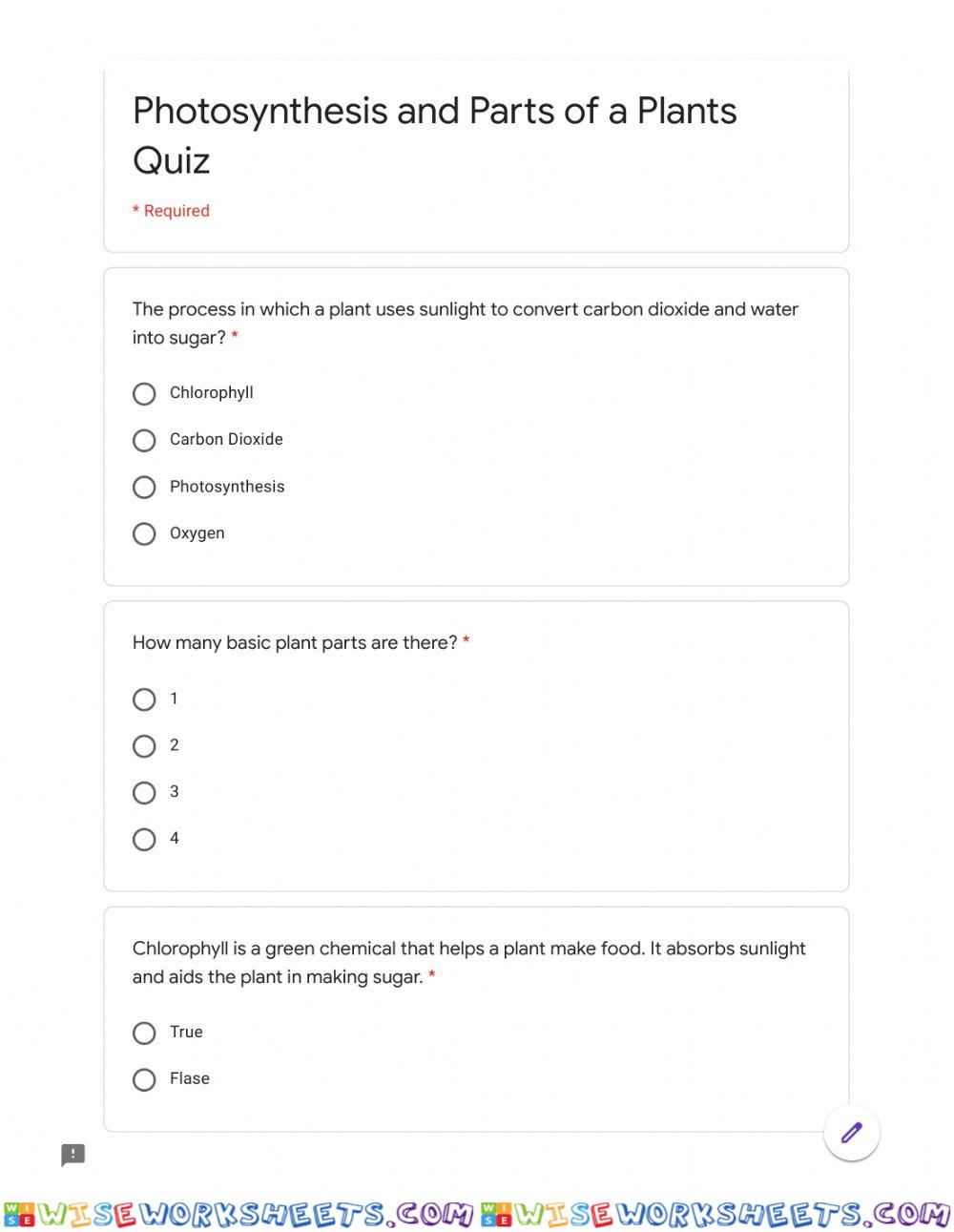 Photosynthesis Quiz