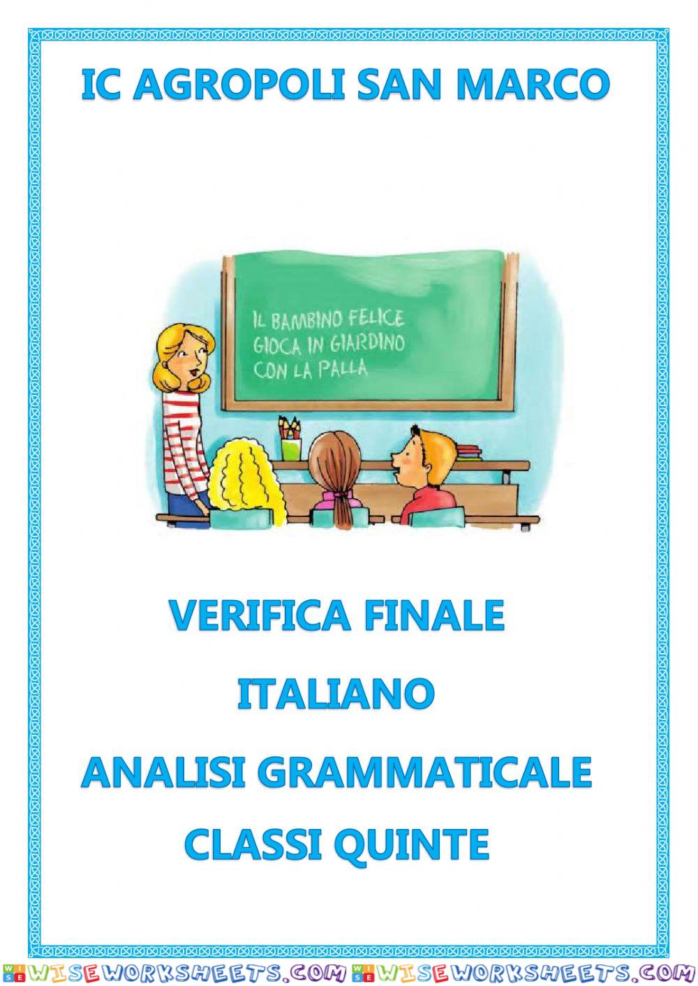 Verifica analisi grammaticale-classe quinta