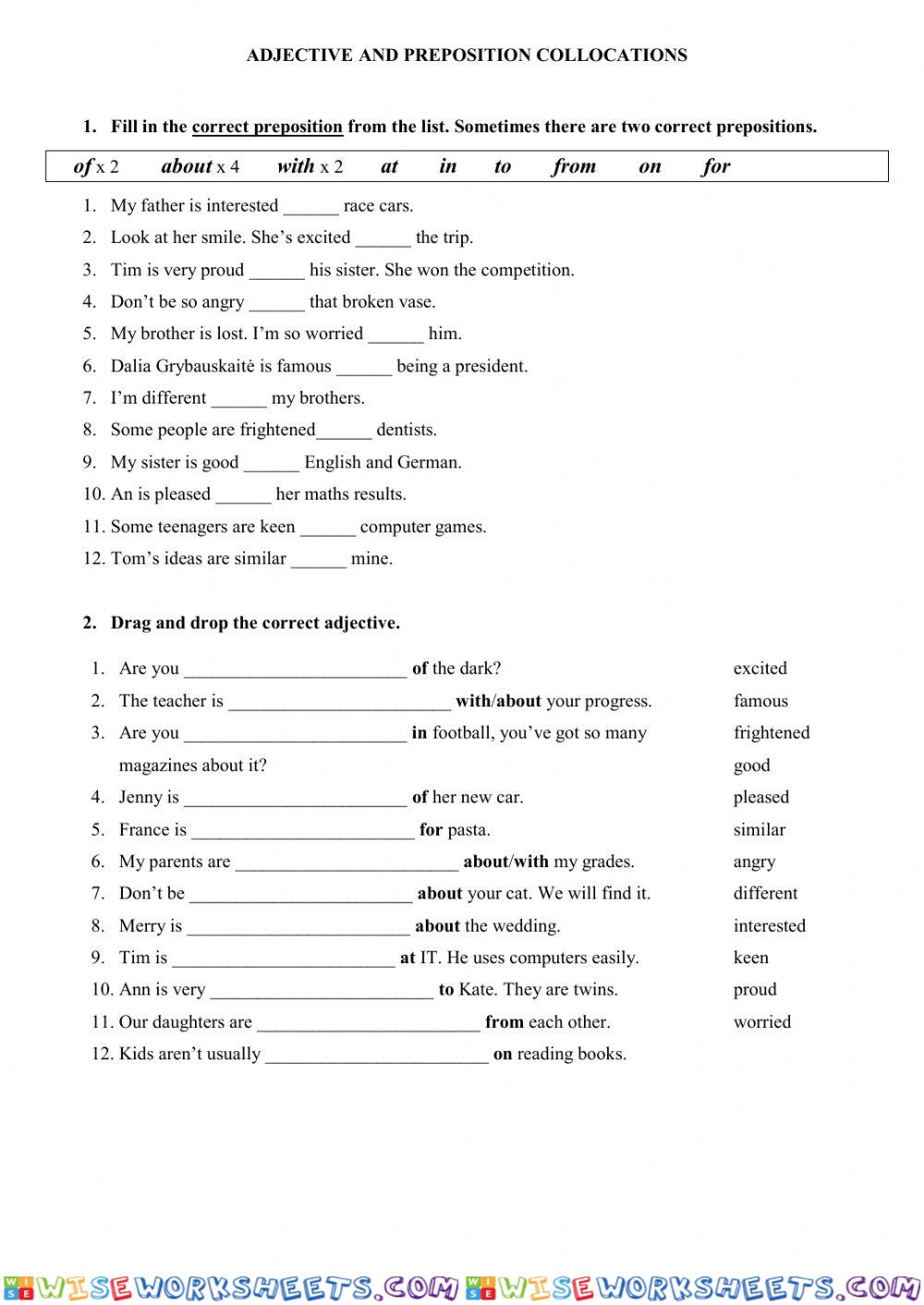 Adjectives and prepositions