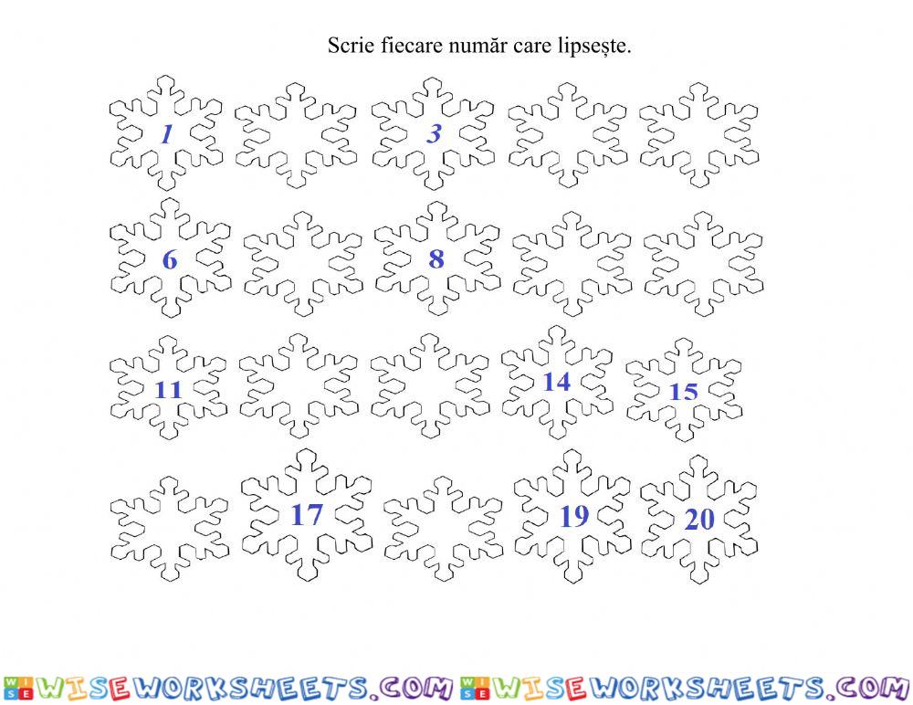 Numerele până la 20 - fulgi de nea