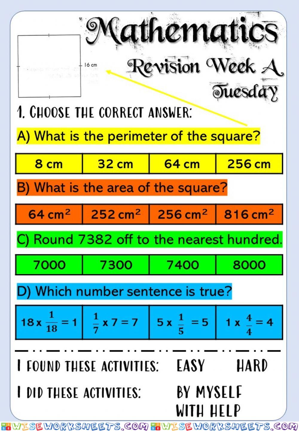 Revision Week A - Math 6 - Tuesday
