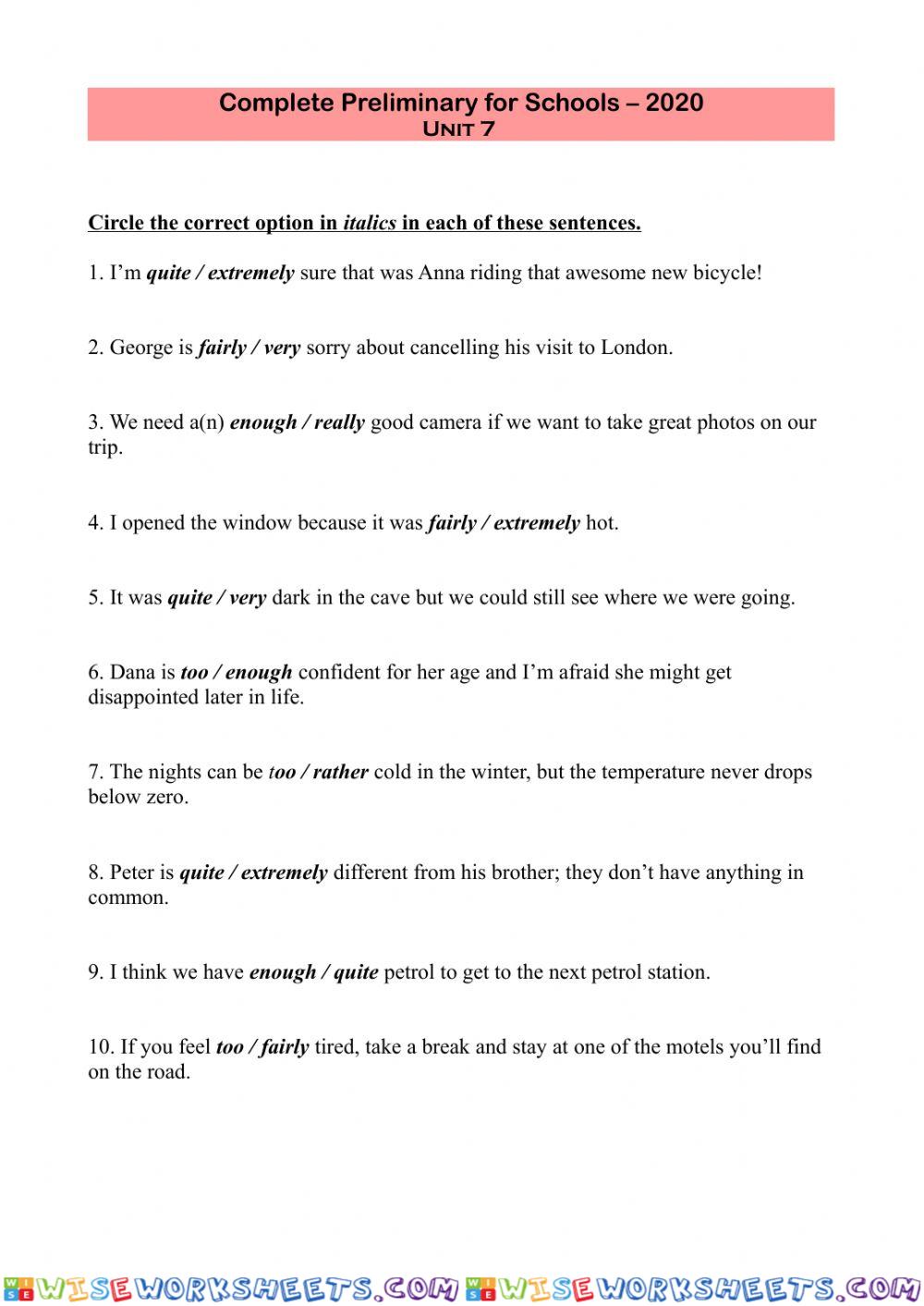 CPFS - Unit 7 quiz grammar