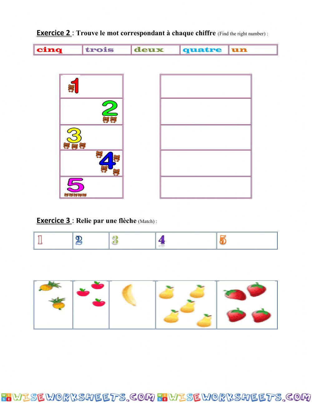 Les nombres de 1 à 5