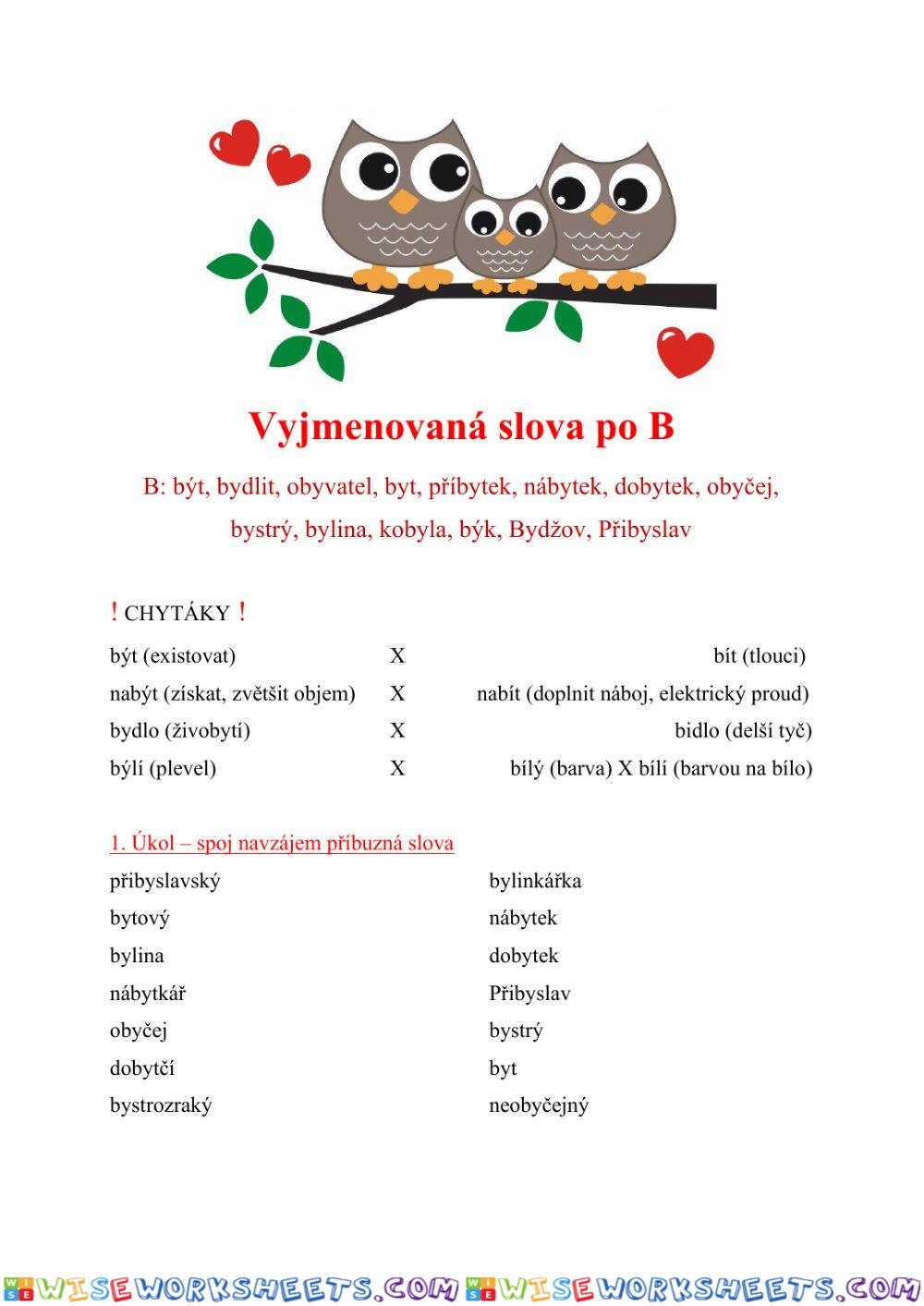 Pracovní list - vyjmenovaná slova po B