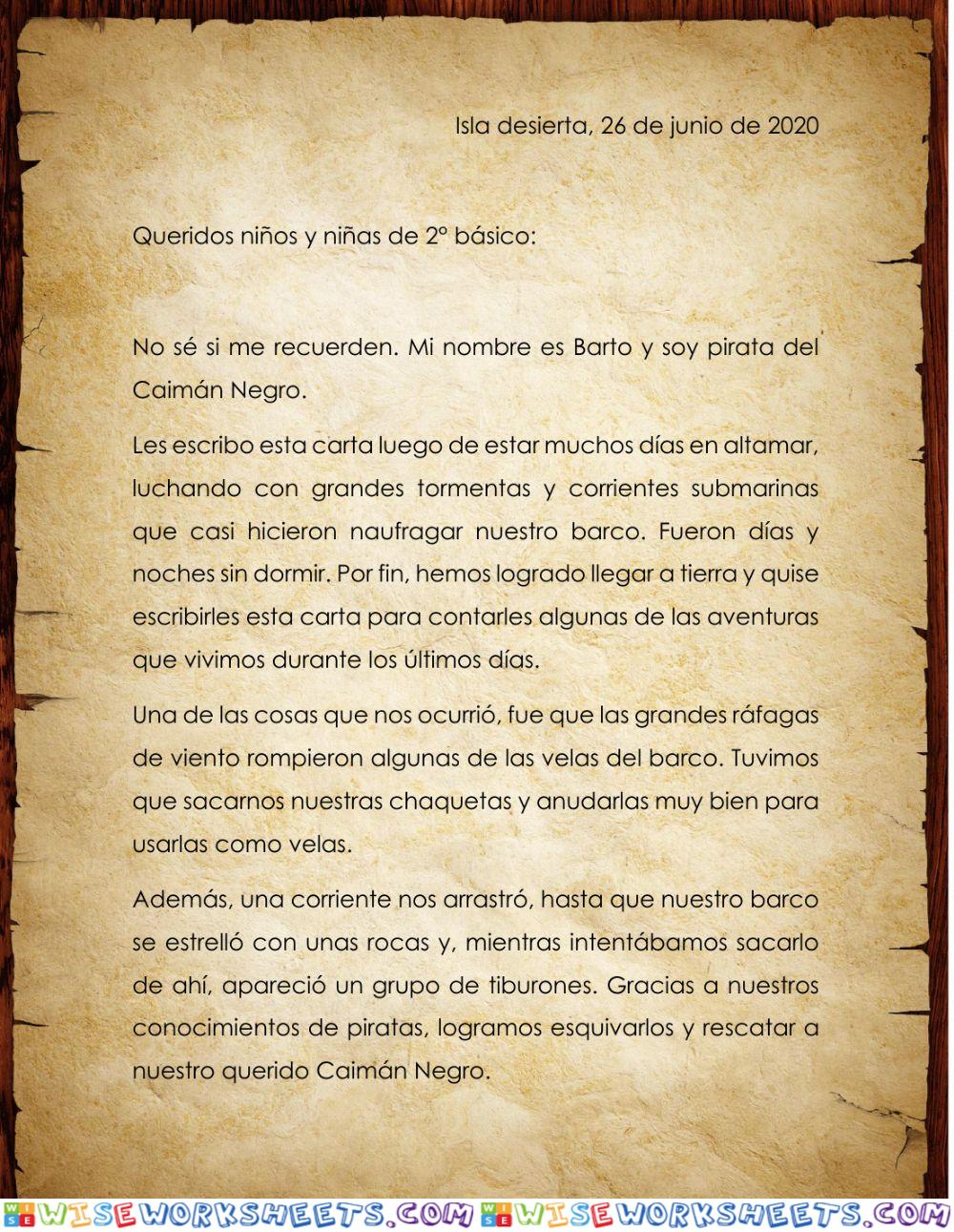 Comprensión de lectura carta