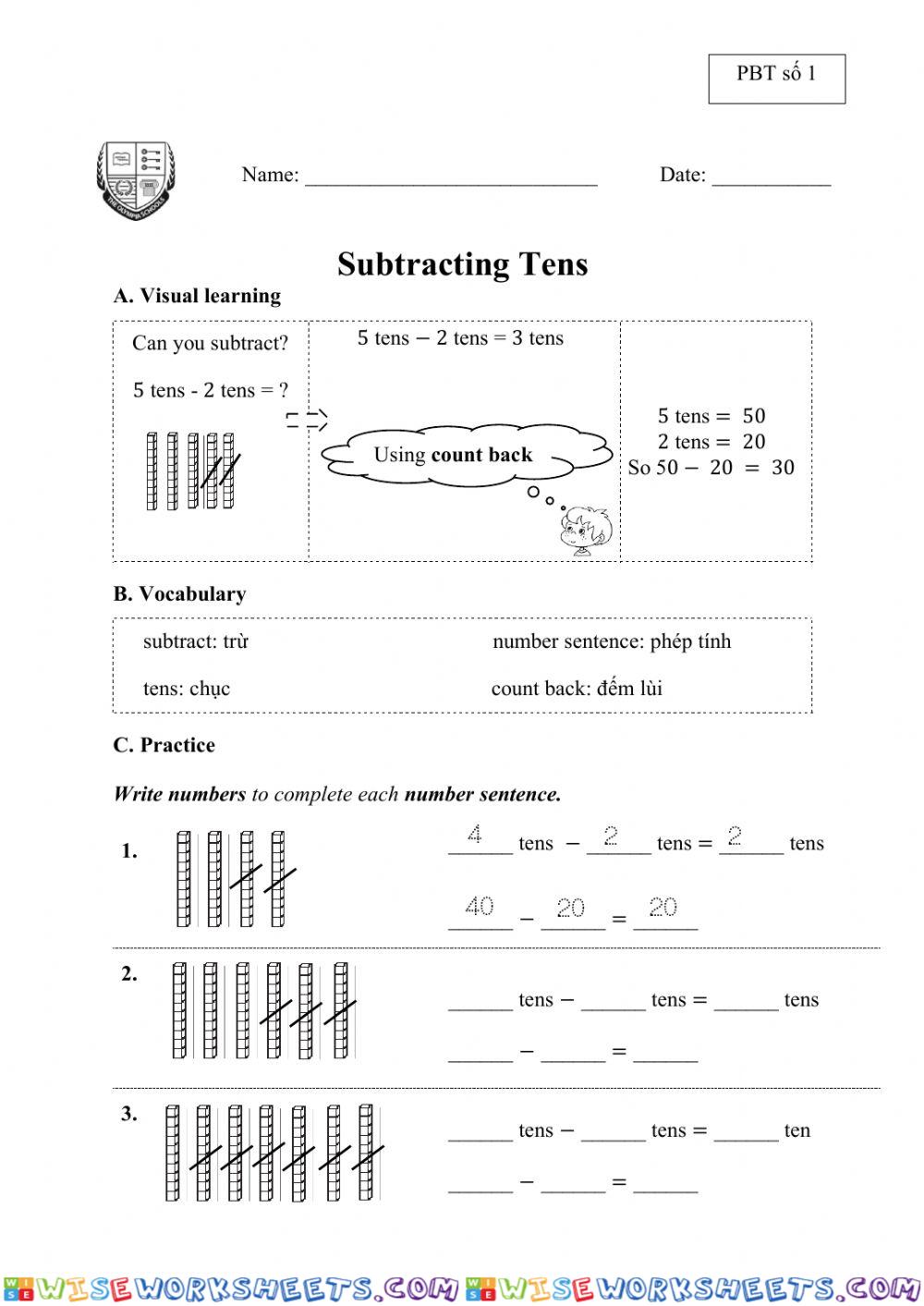 Subtracting Tens (PBT số 1)