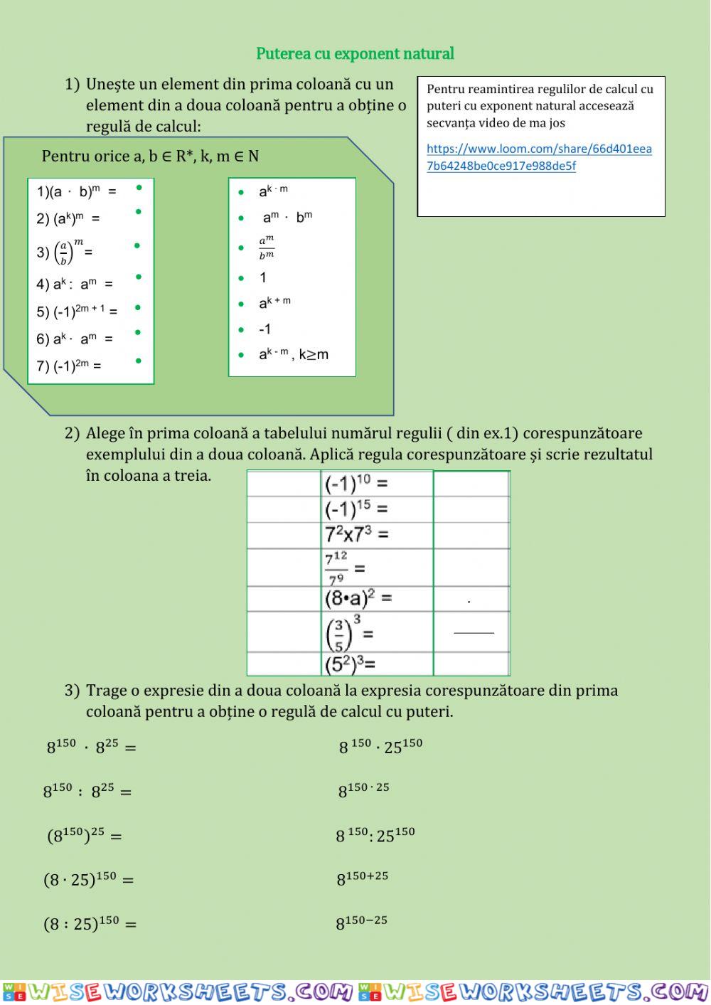 Puterea cu exponent natural-clasa8