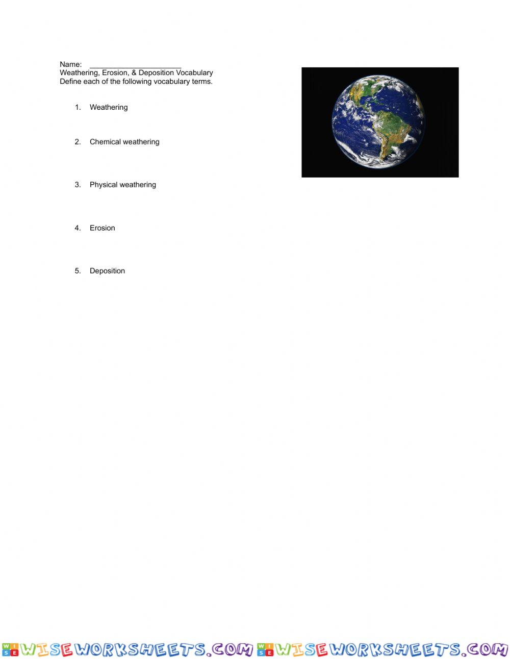 Weathering, Erosion, & Deposition Vocabulary