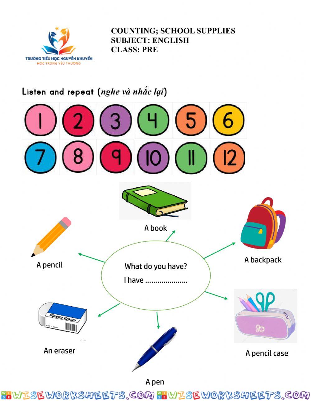 Counting and school supplies