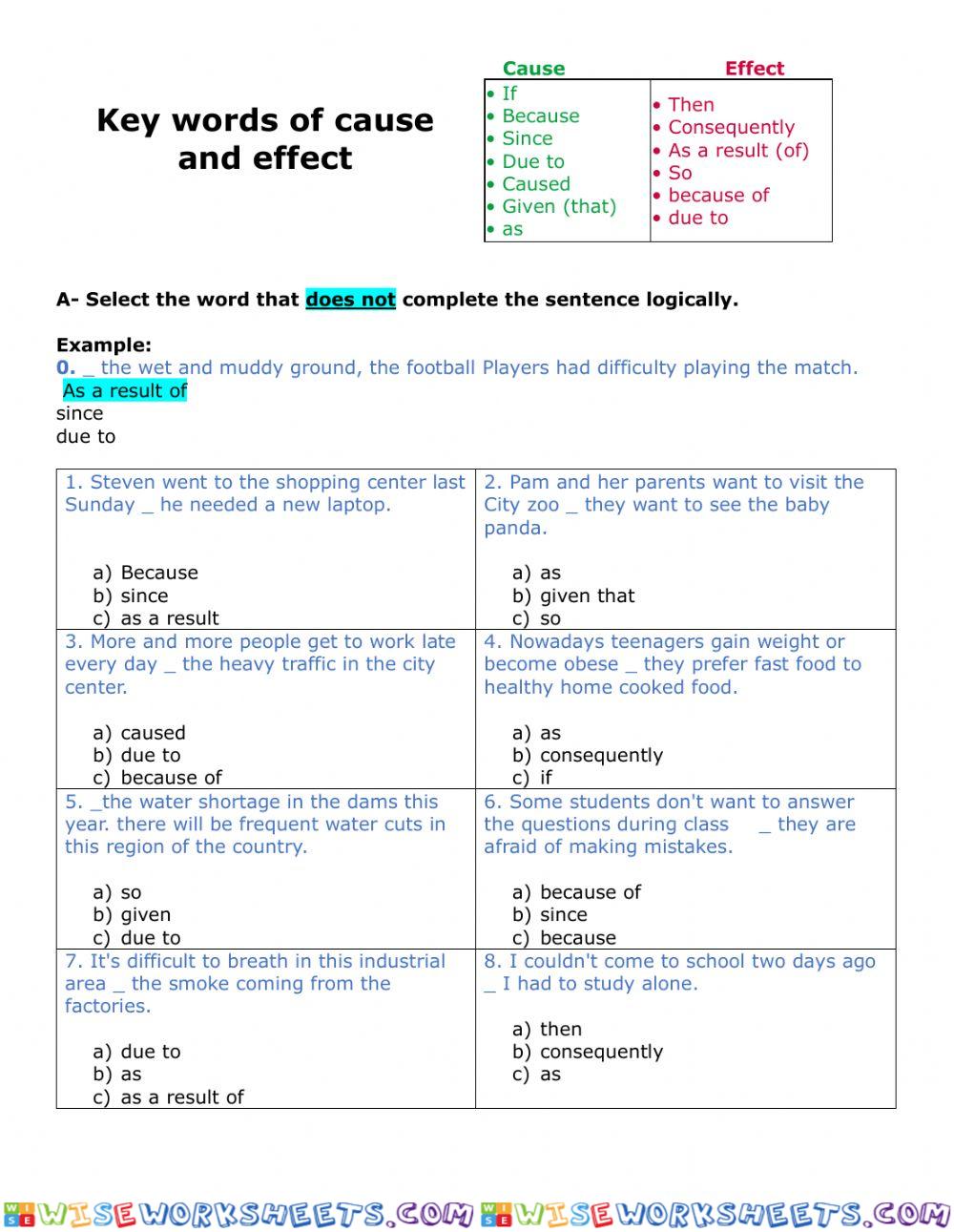 Key words of cause and effect