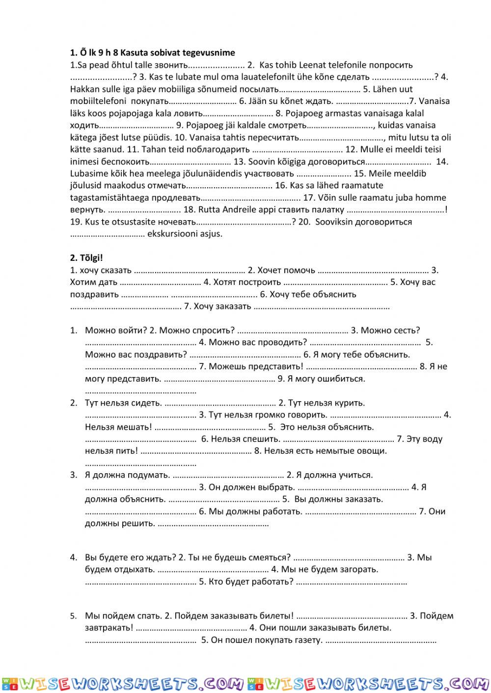 Worksheet ma- ja da- infinitiivid