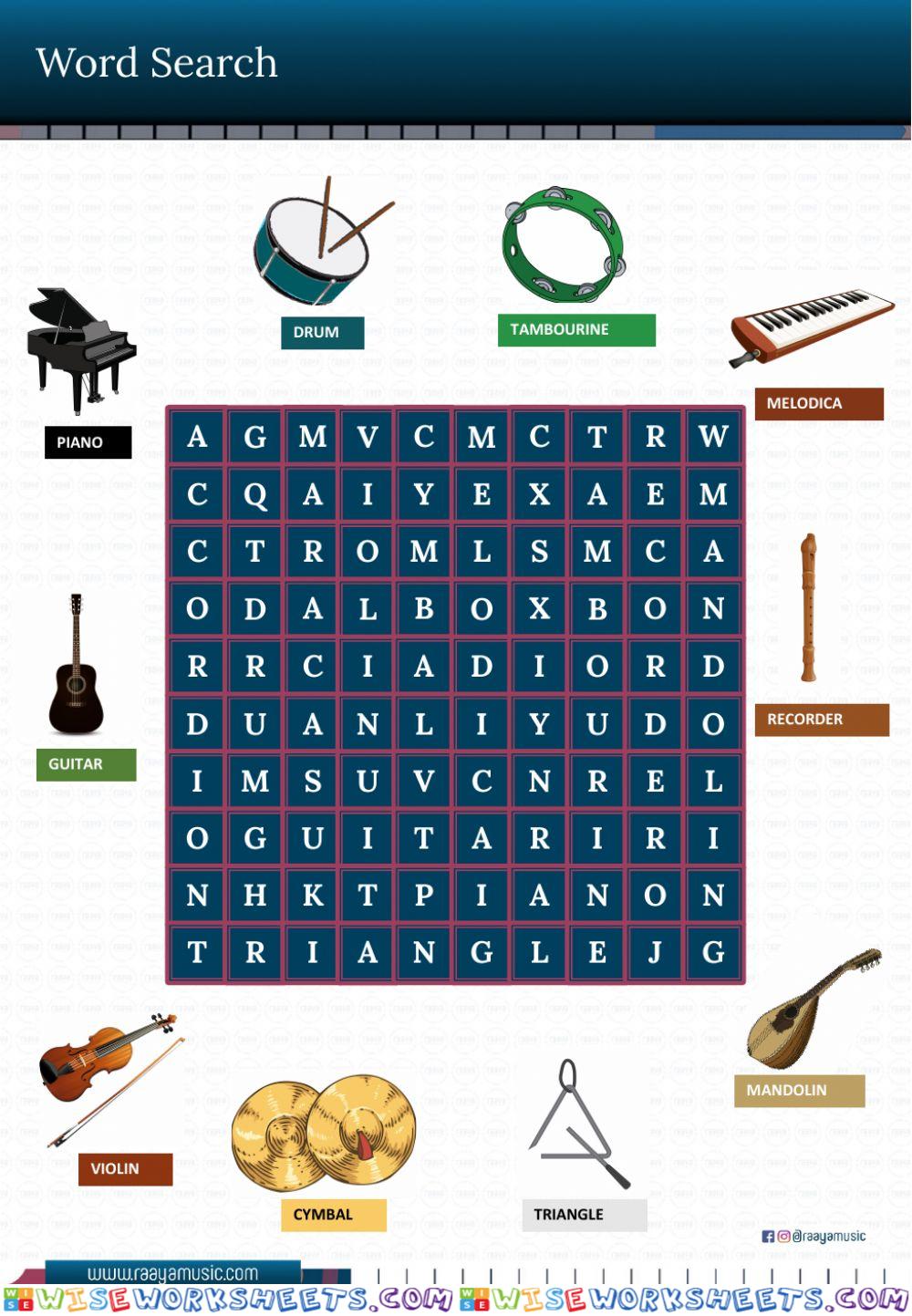 Musical Instruments - Word Search