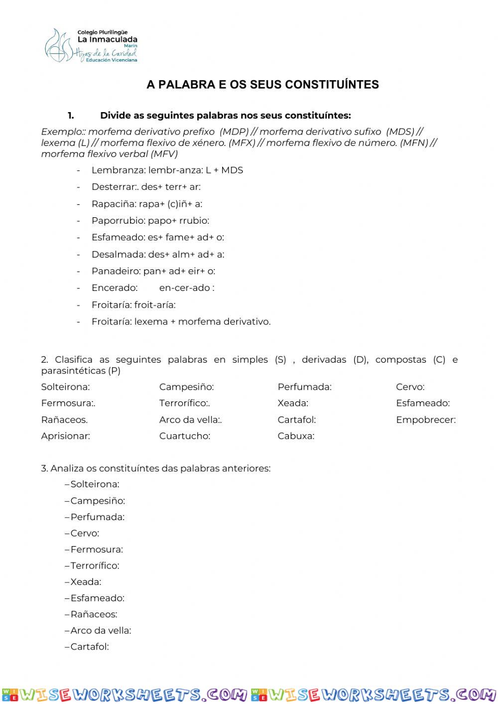 A palabra e os seus constituíntes