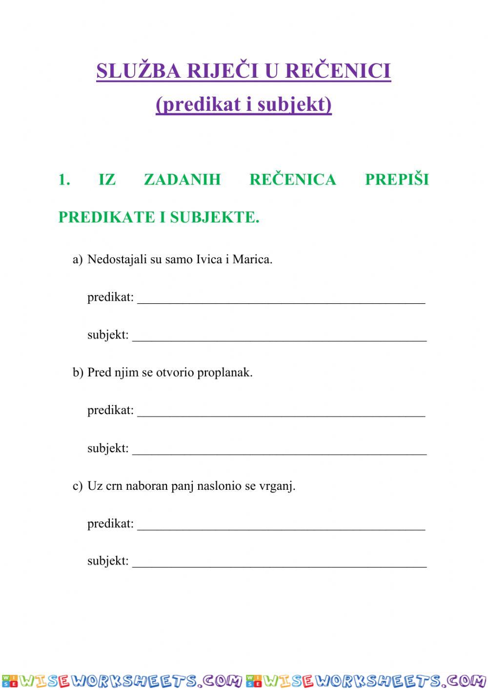 Služba riječi - predikat i subjekt