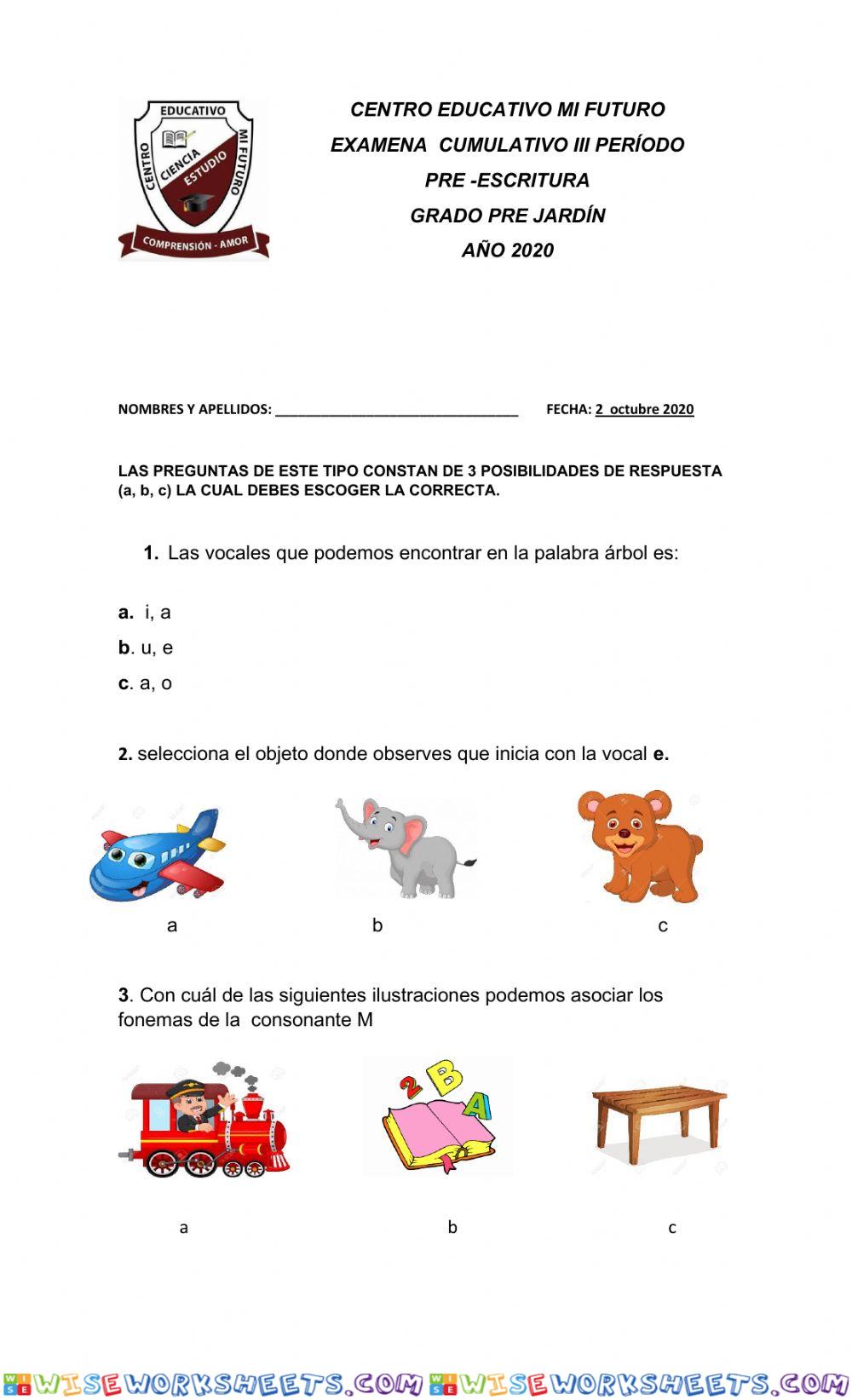 Evaluacion pre - escritura