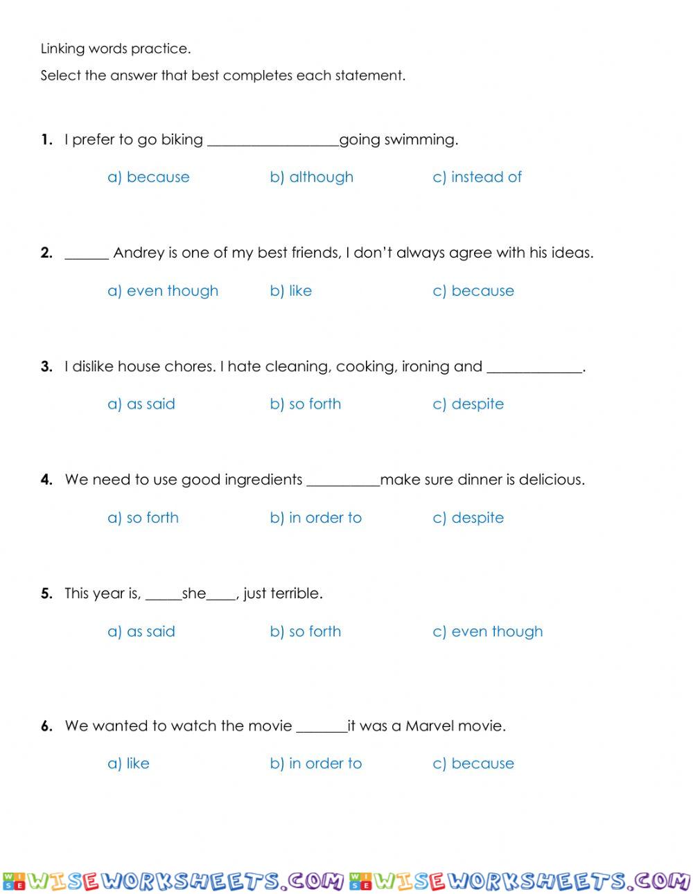 Linking words practice