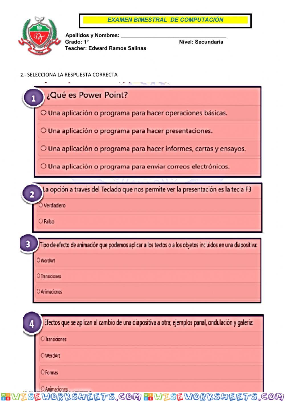 Examen 1° secundaria