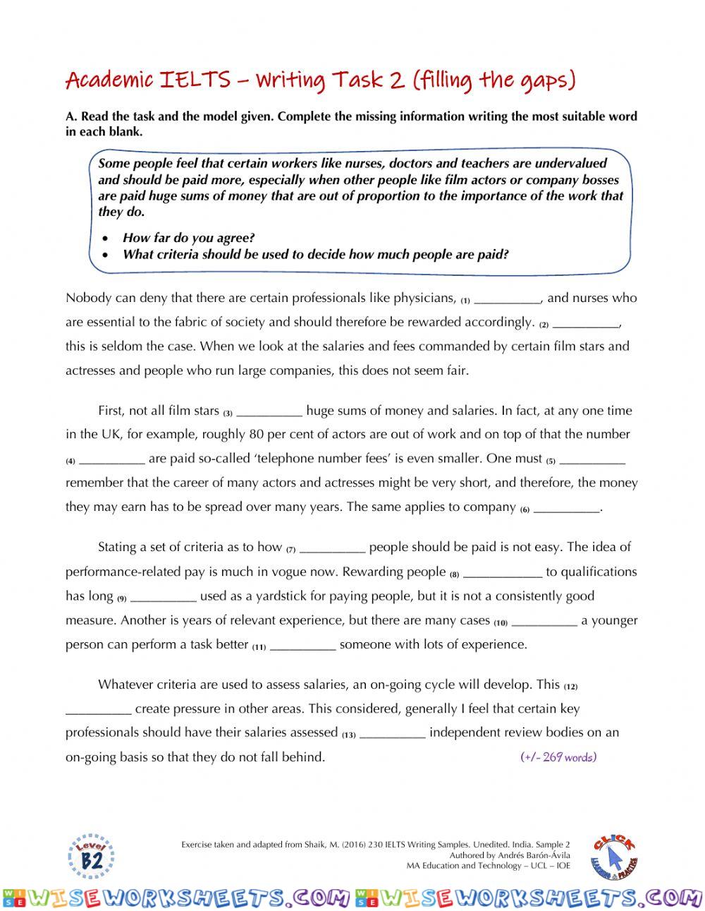 IELTS Ex. - Essay (missing words)