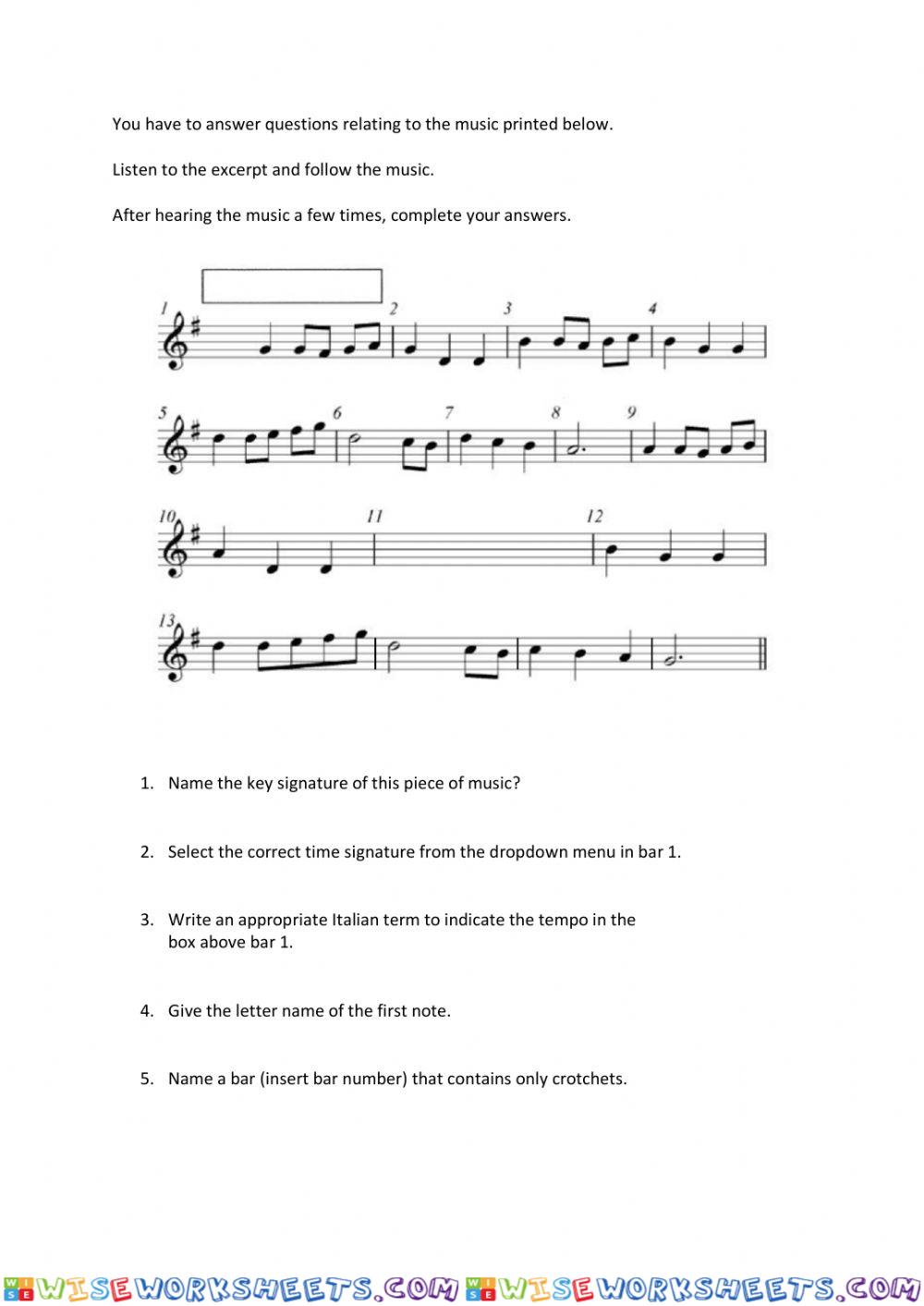 Music - National 5 Practise 15 Literacy