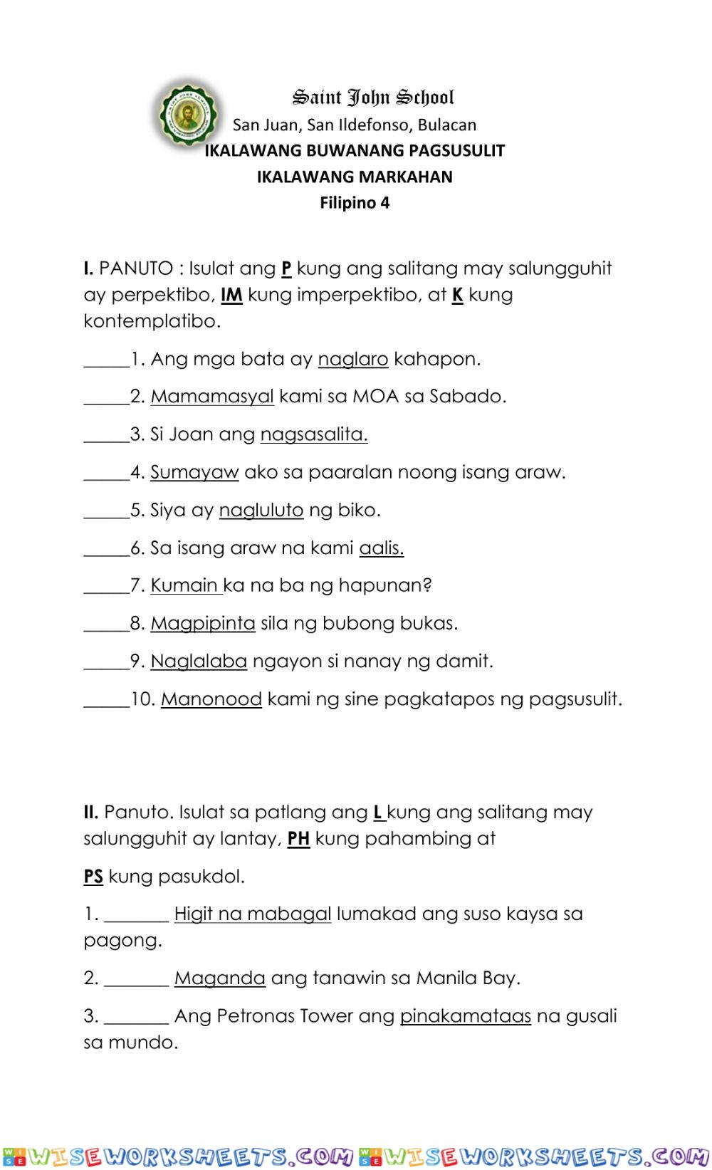 Filipino 2nd Monthly Test