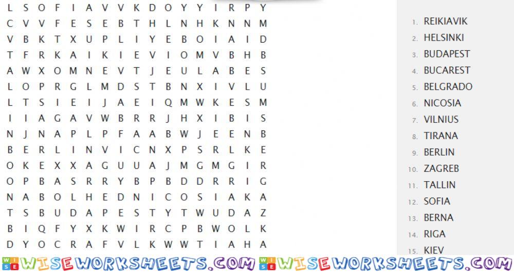 Sopa de letras capitales de Europa
