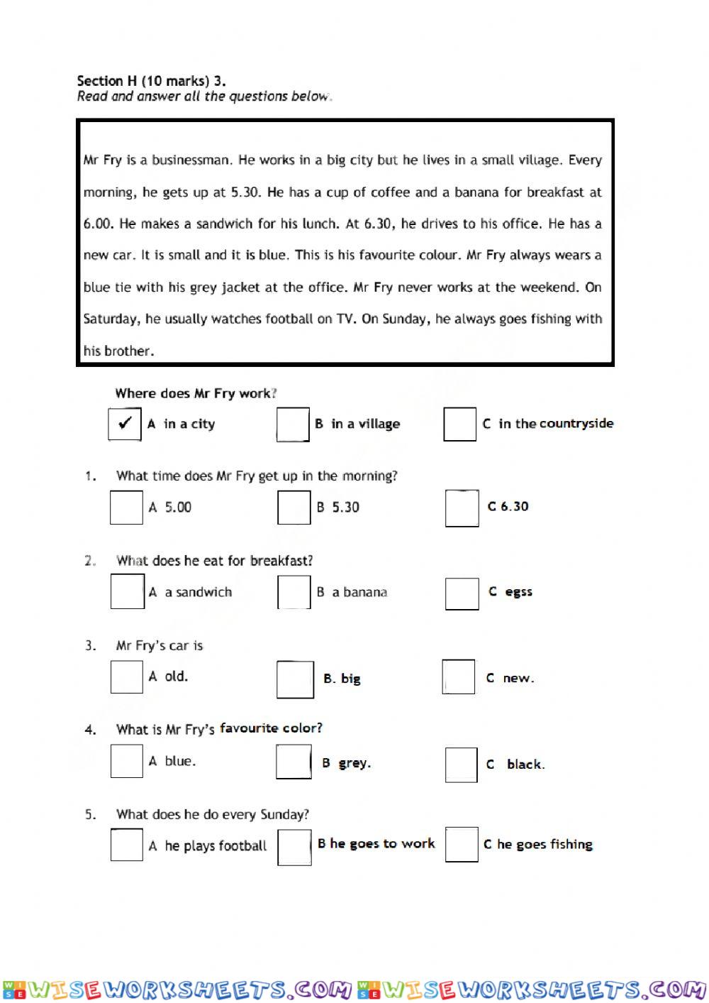 Reading test practice